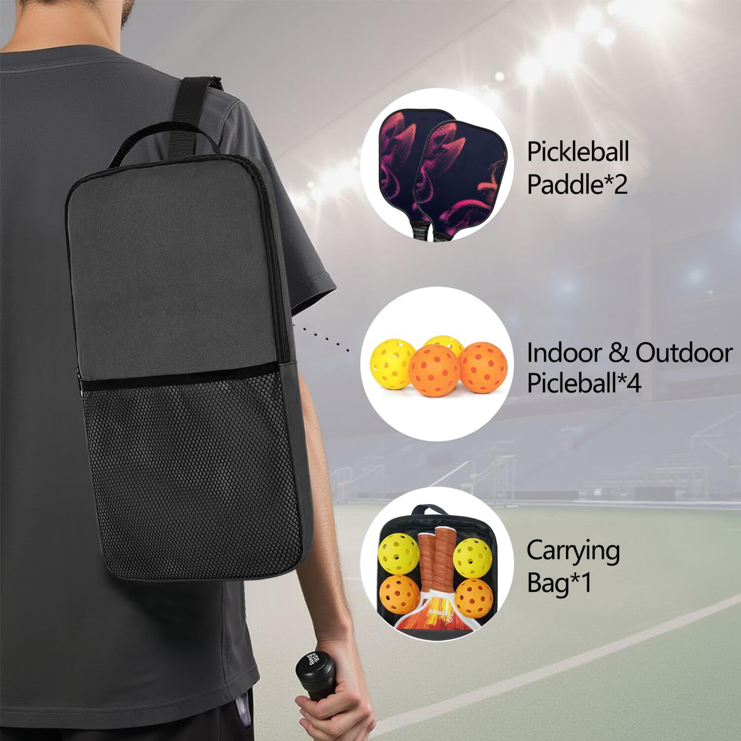 Pickleball Paddles Set Of 2, Fiberglass Surface, Fluid Smoke Aurora Art Style, 4 Balls & Bag