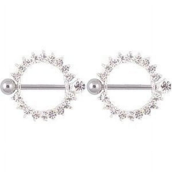 Body Accentz Nipple Ring Bars Shield Eternity Circle of Love Body Jewelry Pair 14 gauge (Clear)