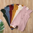 thumbnail image 2 of Nouveau-né Bébé Garçon Fille Combinaison Sans Manches Rompers Solide Salopette Vêtements d'Été, 2 of 4