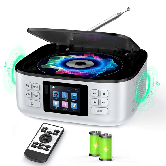 CD Player Portable, ARAFUNA Bluetooth CD Player Boombox, with Speakers, LED Display, CD Radio Player AUX USB, CD Players for Home Car