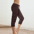 thumbnail image 2 of Women's Comfortable Stretch Waist Button Double Pocket Yoga Cargo Capri Pants, 2 of 2