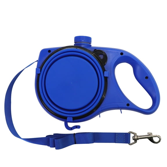 3 in 1 Retractable Dog Leash,Portable Pet Leash 360° Built in Water Bottle Puppy Leash with Collapsible Bowl, (Blue)