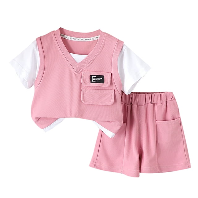 Tenues pour Tout-Petits Garçons, T-Shirt à Manches Courtes Col Rond Superposé, Shorts d'Été Décontractés pour Garçons 2-3 Ans