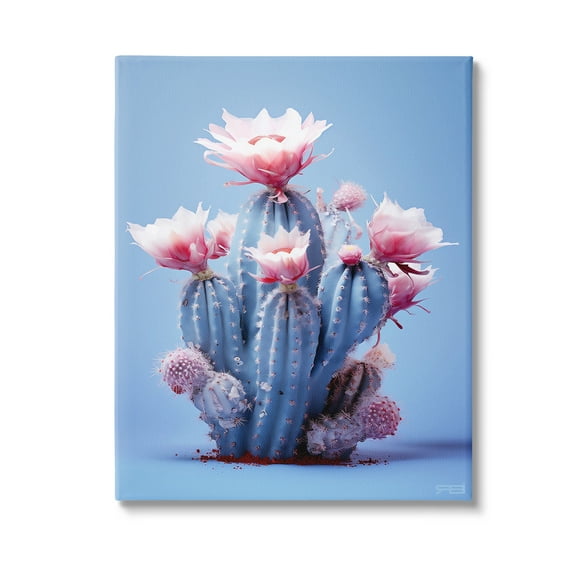 Stupell Industries Pink & Blue Cactus Flowers Botanical & Floral Painting Gallery Wrapped Canvas Art Print Wall Art, 16 x 20