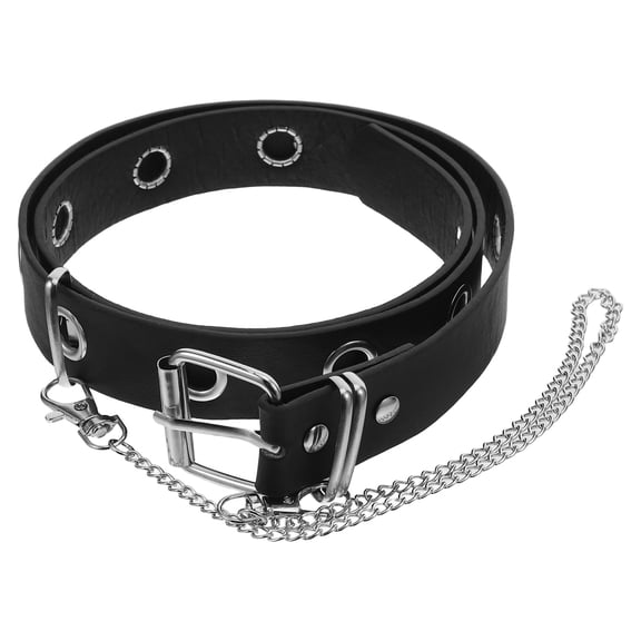 BESTYASH 3Pcs Adjustable Black Punk Belt with Rivets and Chain for Hip Hop and Looks