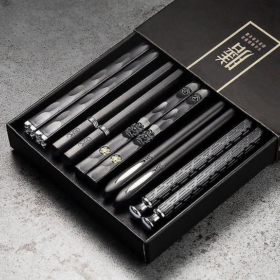 5 Pairs Alloy Laser Engraving Chopsticks Non-Slip Reusable Sushi Sticks