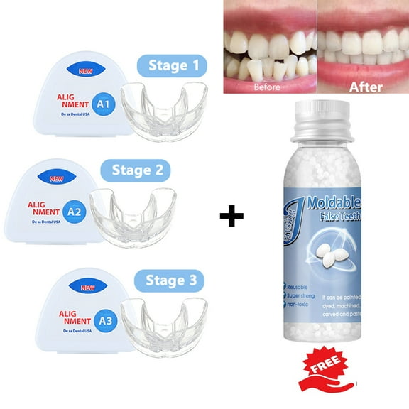 Dental Braces Kit, 3 Stage Teeth Straightener for Adults Orthodontic Teeth Trainer,Tooth Retainers with Moldable False Teeth kit