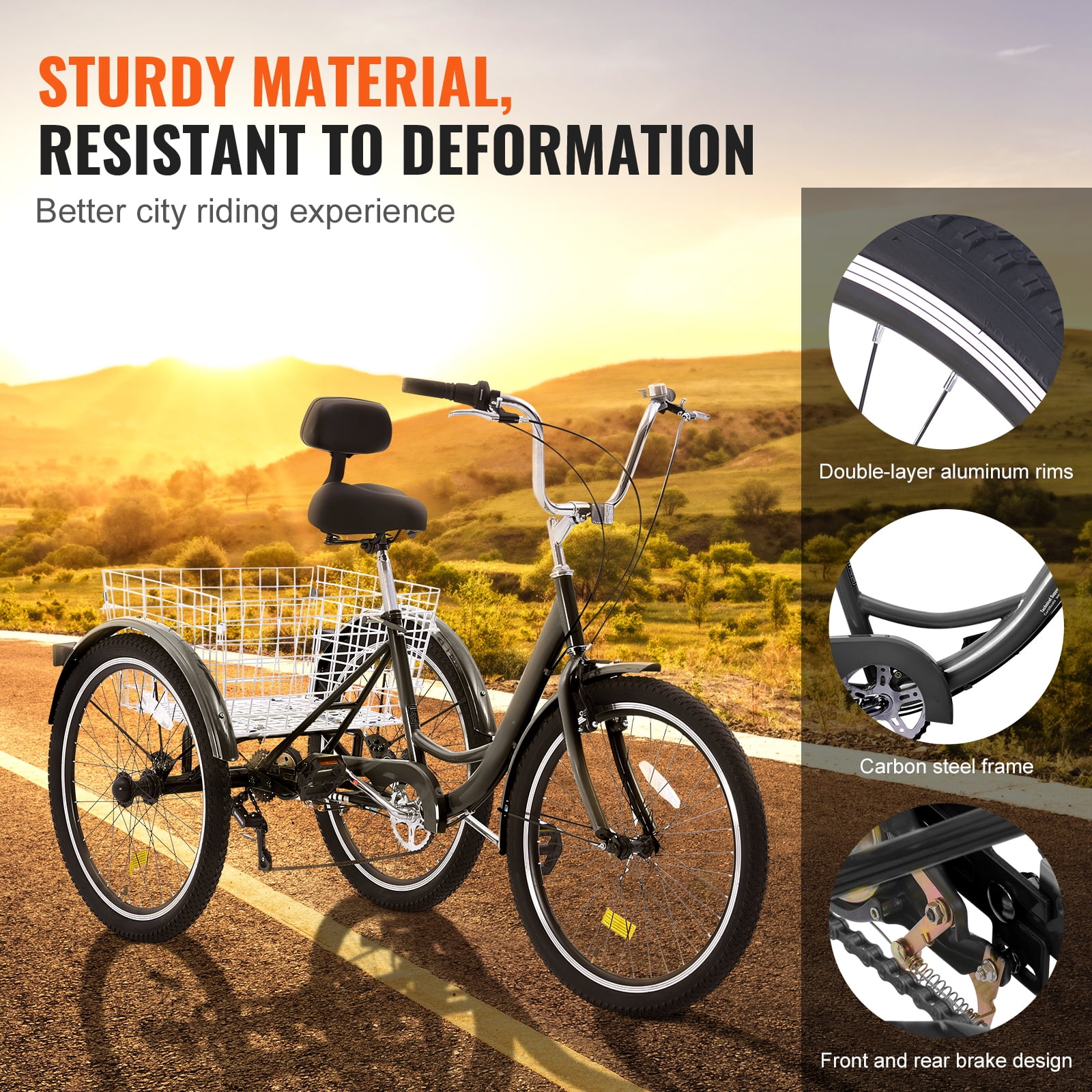 SKYSHALO Adult Tricycles 7 Speed 20/24/26 Inch, Cruiser Trike with Carbon Steel Frame, Carrying Basket & Adjust Seat, Ideal for Picnic & Shopping, Suitable for Seniors, Women, Men - 20" Black