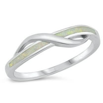 CHOOSE YOUR COLOR Modern White Simulated Opal Wave Ocean Love Ring .925 Sterling Silver Band CZ Female Size 7