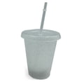 thumbnail image 1 of Naiovety Vaso para beber con tapa y pajita de plástico PP reutilizable con tapa y botella de pajita para bebidas frías, batidos de jugo de Mostrada Blanco 480ml, 1 of 6