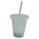 thumbnail image 1 of Naiovety Vaso para beber con tapa y pajita de plástico PP reutilizable con tapa y botella de pajita para bebidas frías, batidos de jugo de Mostrada Blanco 480ml, 1 of 6