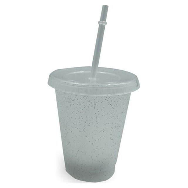 Naiovety Vaso para beber con tapa y pajita de plástico PP reutilizable con tapa y botella de pajita para bebidas frías, batidos de jugo de Mostrada Blanco 480ml