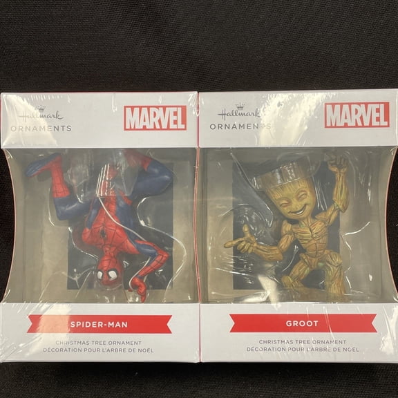 Spiderman and Groot Christmas Tree Ornaments by Hallmark Sold As Set