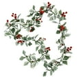 thumbnail image 2 of Cadancy 6.6Ft Christmas Garland Artificial Holly Red Berry Leaves Decorations Garlands Xmas Tree Fireplace Mantle Stairs Dinner Table Decor Winter Holiday Party Home Decoration Vine, 2 of 6