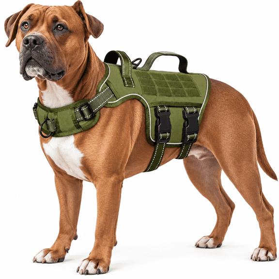 Heavy-Duty Tactical Dog Harness with MOLLE System, No-Pull Adjustable Reflective Service Vest with Handles for Large Dogs