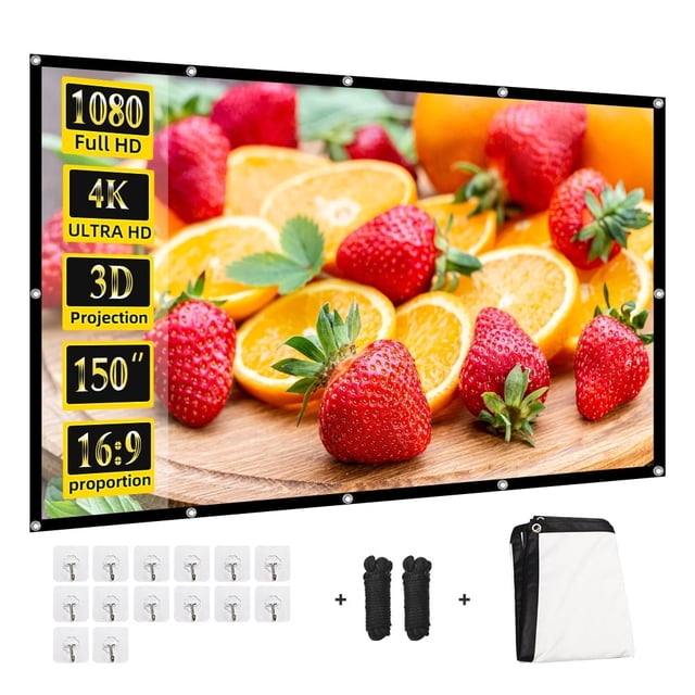 Toot shadow Pantalla Proyector Exteriores 150" 4K 16:9, portátil, plegable y lavable, proy. trasera/frontal HD para pelís. Ideal patio trasero, cine en casa y oficina.