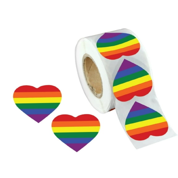 250 Rainbow Heart Stickers (250 per Roll)