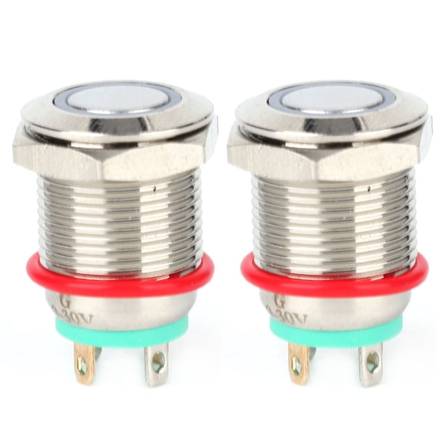 2 Pcs 12mm 4 Broches Auto-Réinitialisation Bouton Métallique Interrupteur avec Lumière LED IP65 (Vert 3 9v)