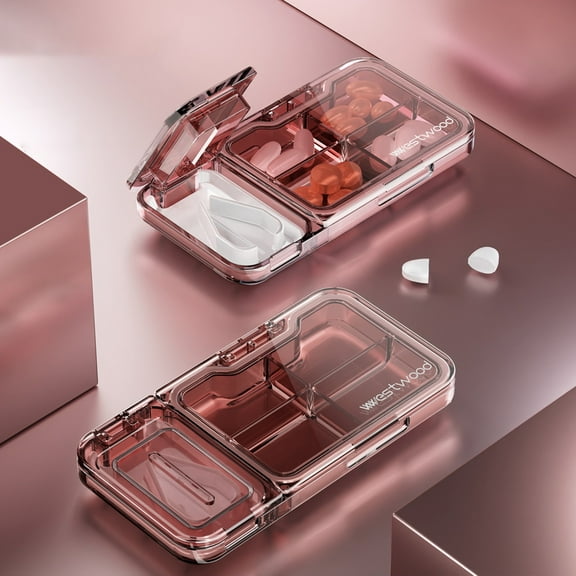 Kraoden Portable Travel Vitamin Organizer, 4 Compartment Pill Case with Large Capacity and Unique Shape, Easy to Carry, Sealed for Dryness, Suitable for Outdoor Use