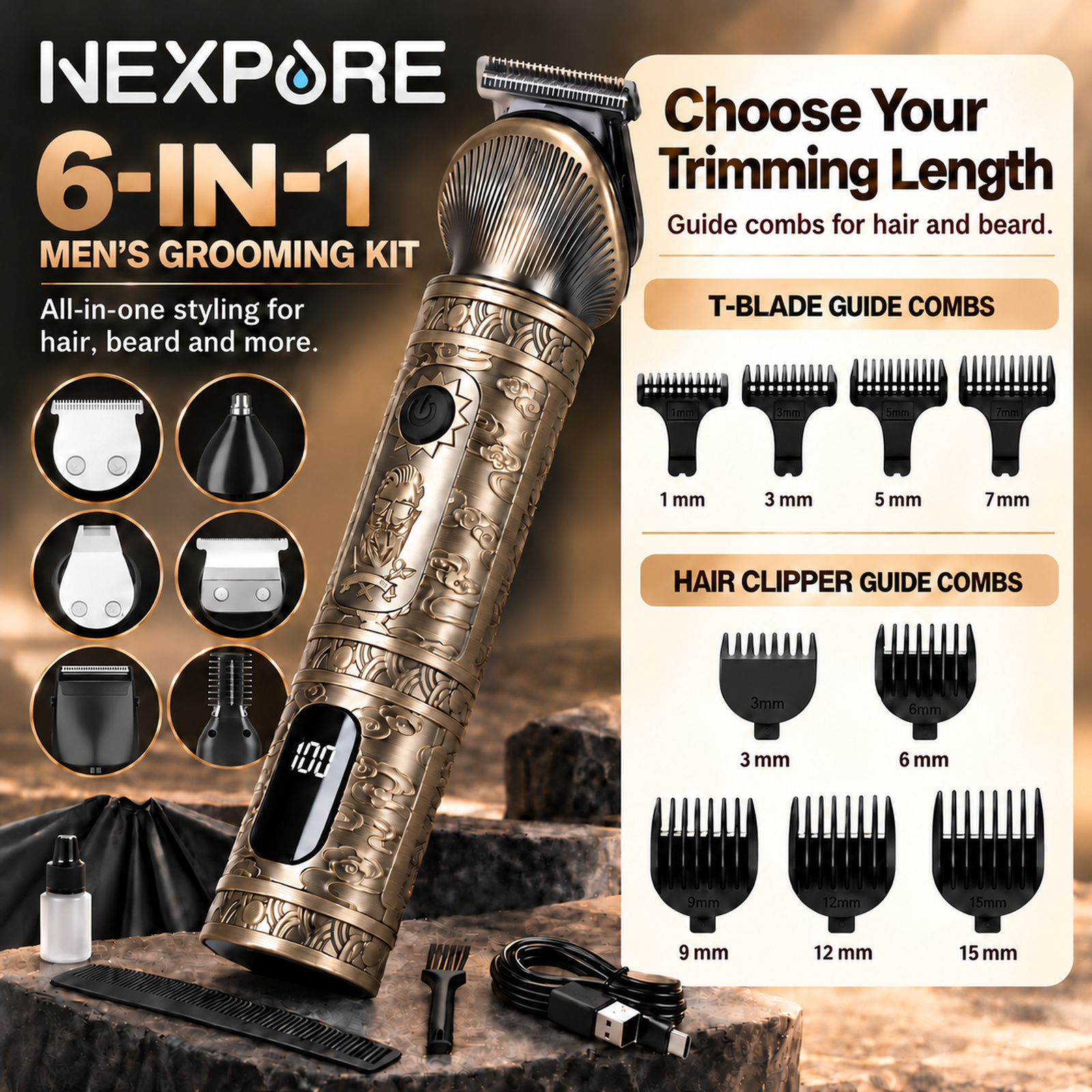 NEXPURE 6-in-1 Cordless Beard Trimmer Kit photo 4