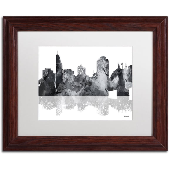 Trademark Fine Art "Cincinatti Ohio Skyline BG-1" Canvas Art by Marlene Watson, White Matte, Wood Frame