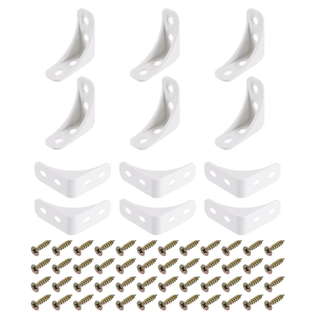 12 Paquetes de soportes de esquina de plástico de 90 grados, soportes de ángulo recto de nylon 39x16x39mm con tornillos (blanco)