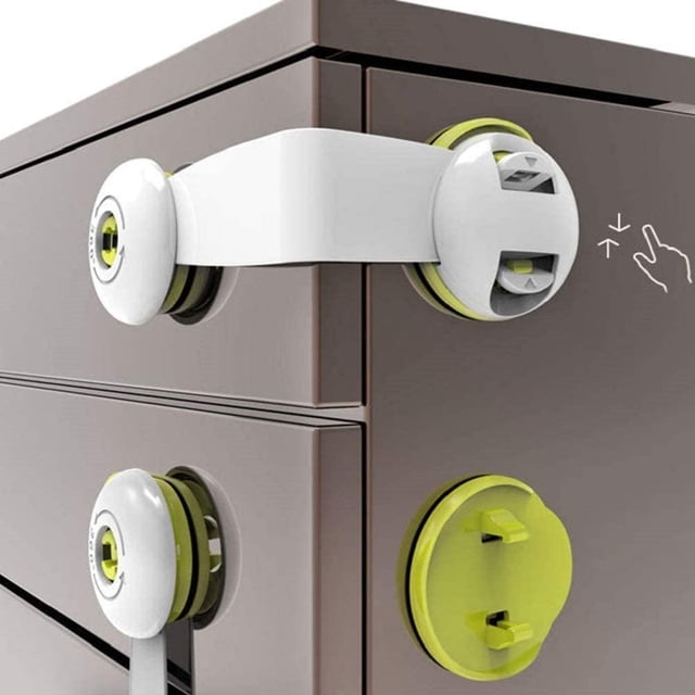 Paquete de 5 cerraduras de seguridad para niños con adhesivo fuerte para gabinetes de cocina, cajones, electrodomésticos, alacenas, cocina, refrigerador y horno, papelera (verde) ER