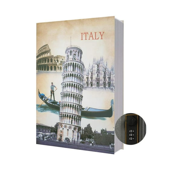 Piggy Bank for Kids, Diversion Book Safe Box Cash Box (Size 7.1"×4.6"×2.2") With Security Combination Lock, Dictionary Secret Hidden Safe, ITALY - Combination Lock, Beige