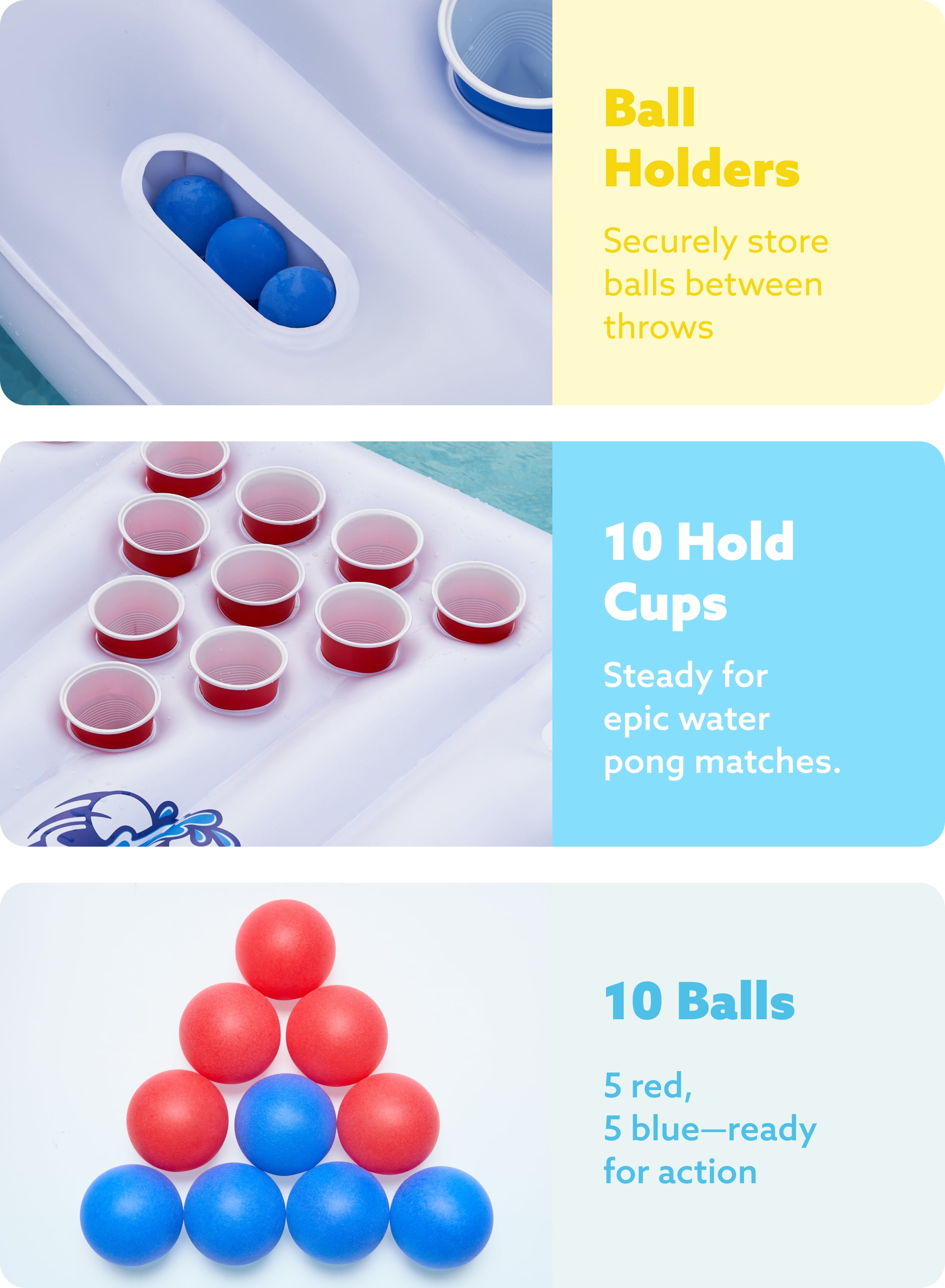 Joyfy Inflatable Pool Bars Cooler, Inflatable Cooler Inflatable Pong Table Pool Games for Adults,6x3 FT with 10 Pong Balls and Cup Holders (No Cups Included)