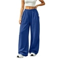 thumbnail image 5 of LEAVINGSUO Womens Wide Leg Sweatpants Fashion Solid Color Loose Elastic Waist Drawstring Strap Cargo Long Pants Blue XXL, 5 of 7