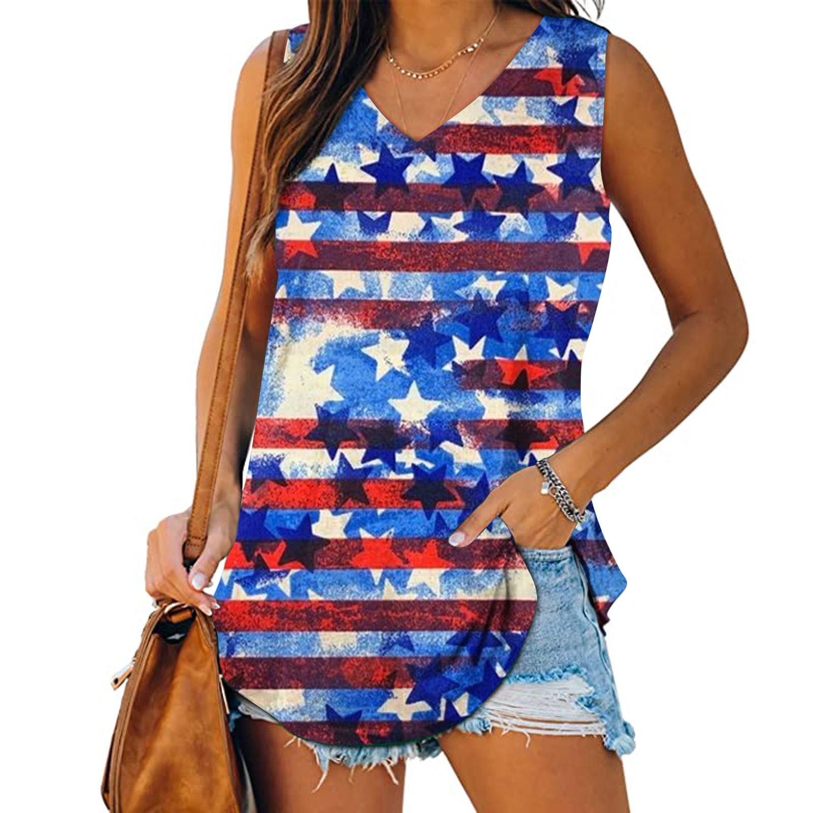 SELONE American Flag Sleeveless Shirts Red White Blue Clothing Oversize