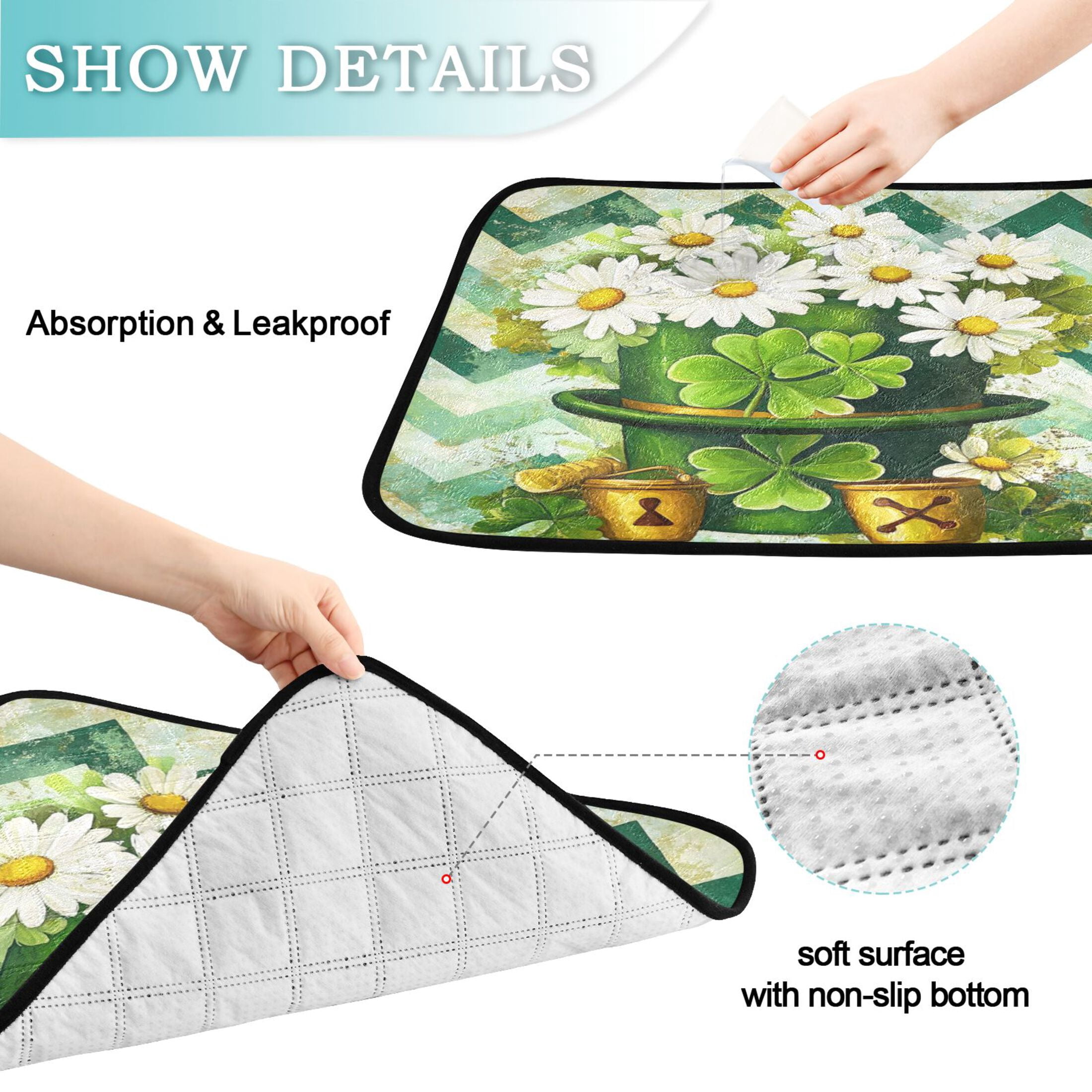 Qxltty St Patricks Daisies Hat Cat litter Pads Pet Set of 3 Diaper Mats Center Anti-leakage Layer Absorbent Soft and Comfortable