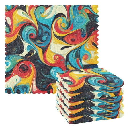 

6 Pieces Thickened Double Polyester Fleece Kitchen Towel - 28x28cm Strongly Absorb Water & Oil Stain Removal，A Swirling Colors
