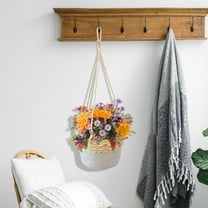 Rattan Hanging Basket Storage Planter Green Dill Grass Gardening Basket Wall Mount Plant Container for Indoor Outdoor Decor, UKHBMC | Gray