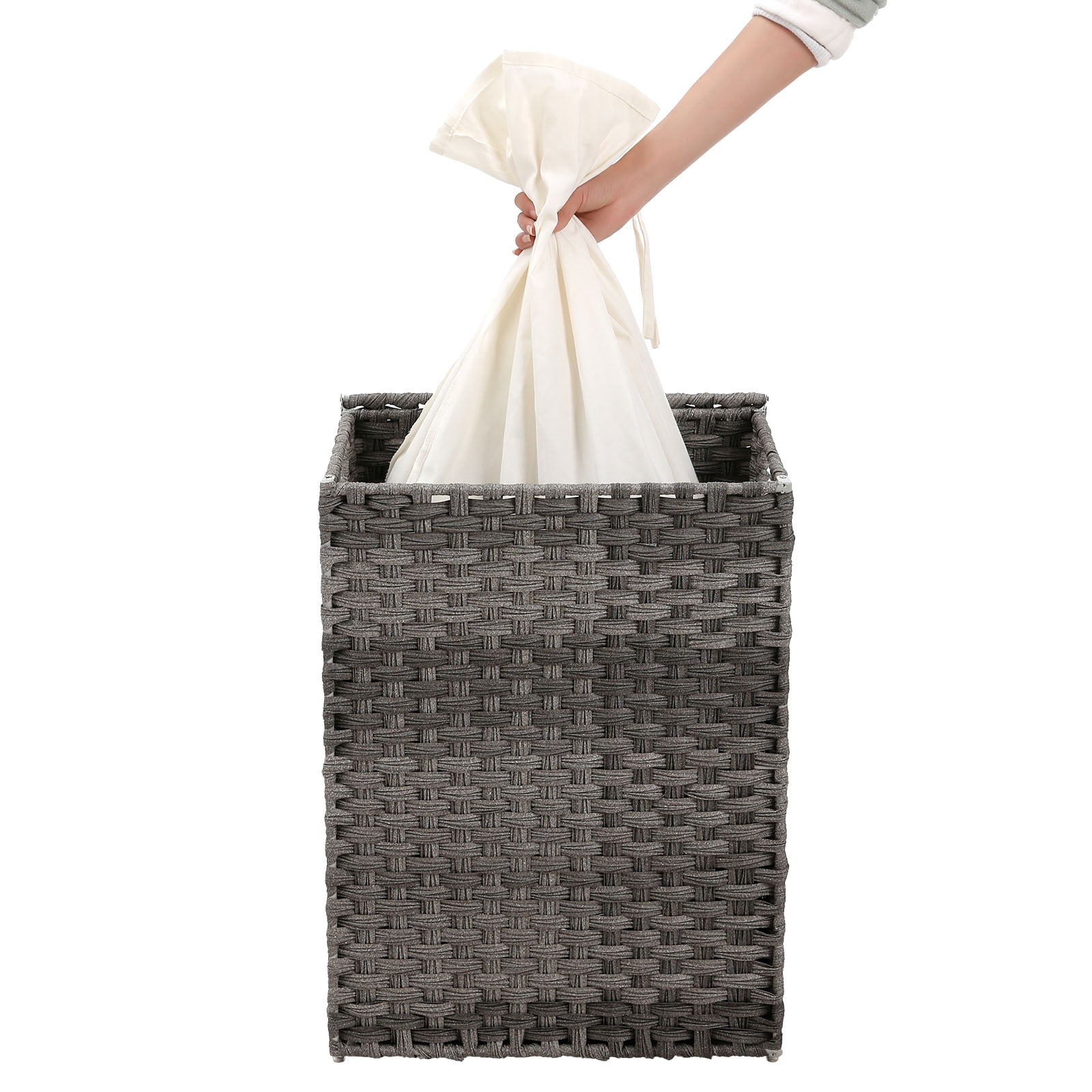 SONGMICS Laundry Hamper 23.8 Gal (90L) Clothes Laundry Basket with Lid and Handles Foldable Removable Liner Bag Gray