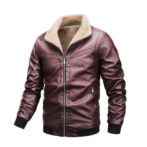 Chaqueta de piel y forro polar para hombre, chaqueta de moto