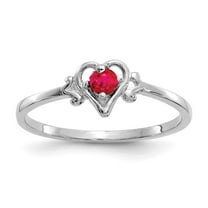Auriga Fine Jewelry 14K White Gold Ruby Birthstone Heart Ring Size 7 Valentine's Day Gift for Women