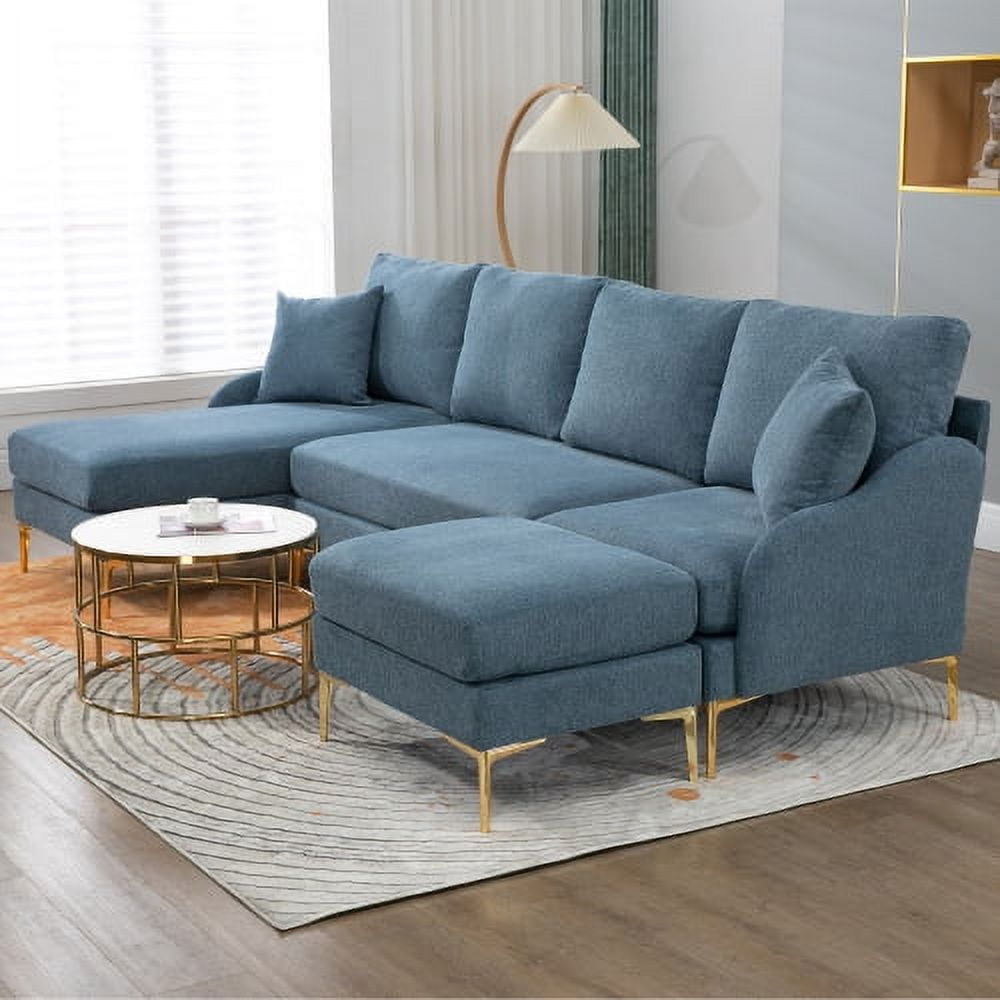 BSHTI110'' Wide Reversible Left or Right Chaise of Sectional Sofa U-Shape Convertible Sofa Couch 4-Seat Couch with Chaise Lounge Upholstered for Living Room,Apartment,Office,Blue Polyester Blend