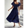 thumbnail image 4 of Women's Summer Short Puff Sleeve Smocked Dress Square Neck Long Dresses, 4 of 5
