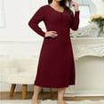 thumbnail image 2 of Hot Days, Bold Styles SMihono Ribbed Knit Long Dress for Women Plus Size V Neck Long Sleeve Sleep Dress Ladies Sleepwear Soft Comfy Nightgowns Wine XXXL, 2 of 8