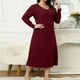 thumbnail image 1 of mfyjkho Vestidos casuales para mujer, Vestido de mujer de color liso con cuello redondo y manga larga cruzado en la cadera Vestidos de fiesta para mujer xxxxxl, 1 of 8