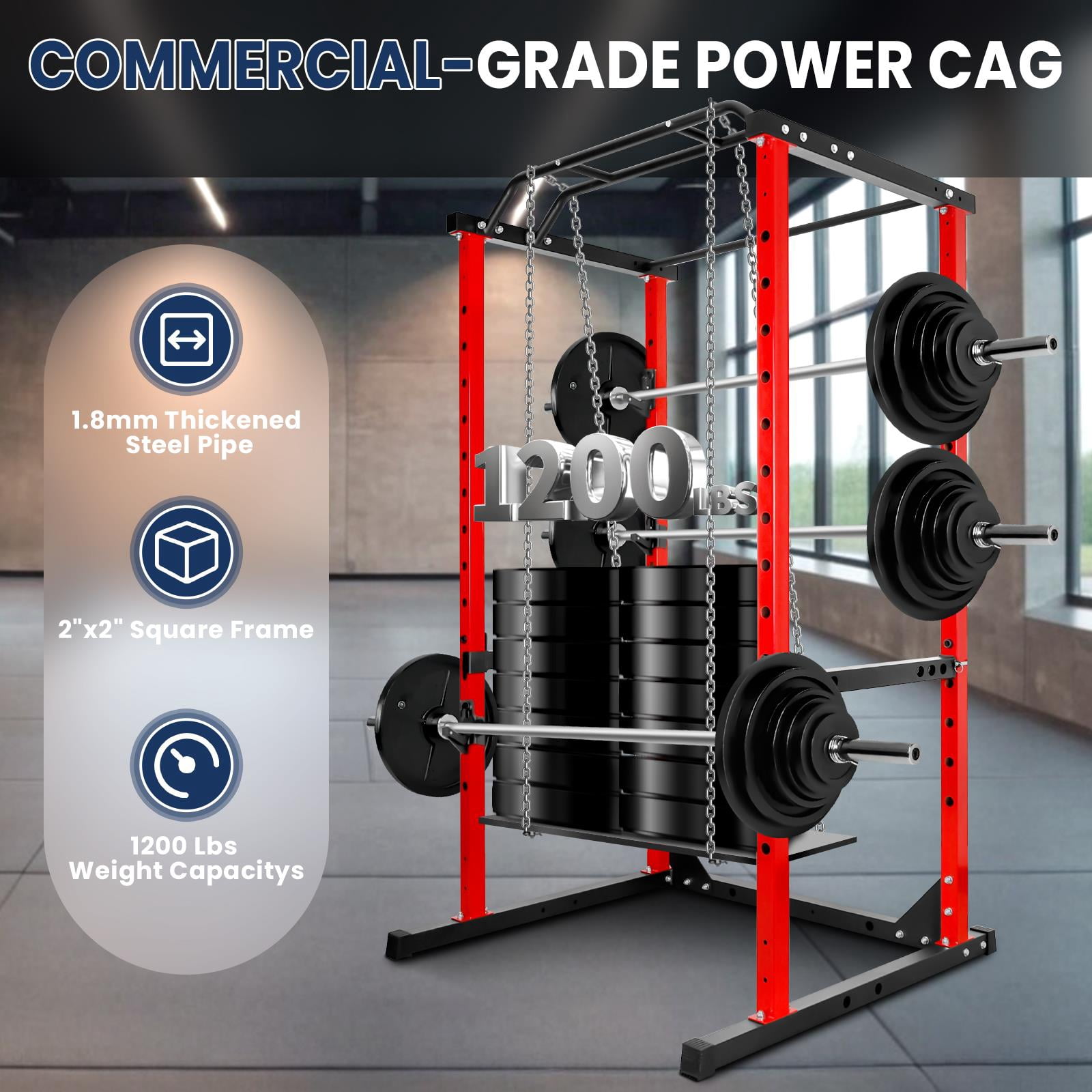 Red Power Cage, 1.8mm Steel Power Rack, Adjustable Squat Rack for Home Fitness Studio, Gym Training Space, Personal Workout