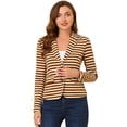 thumbnail image 1 of INSPIRE CHIC Blazer a rayas con cierre de botón y bolsillo con solapa con muesca para mujer Blanco Marrón S, 1 of 6