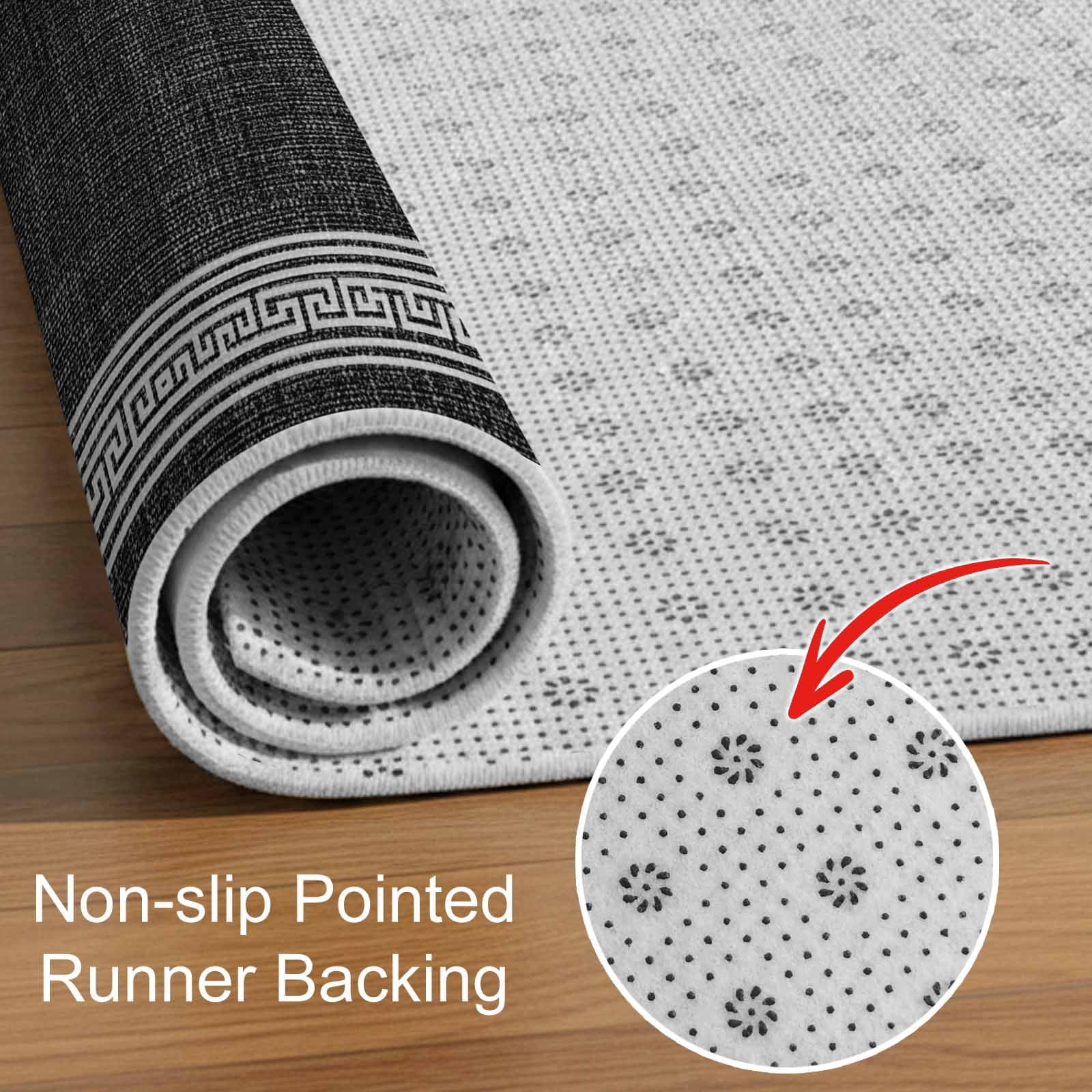 Black Geometric Indoor Door Mat - 20"x31.5", Non-Slip Welcome Mat for Outdoor, White Greek Key Design Burlap Modern Art Front Doormat for Entry, Low-Profile Doormat Entrance Rug for Kitchen/Bathroom