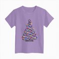 thumbnail image 5 of sdbrld Girls Christmas Shirt for Kids Crew Neck Short Sleeve Christmas‑themed Casual Holiday Tee Tops Purple Sizes 3-4 Years, 5 of 6
