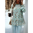 thumbnail image 2 of Ruffle Neck Floral Print Long Sleeve Tiered Blouse for Women Green Large, 2 of 5