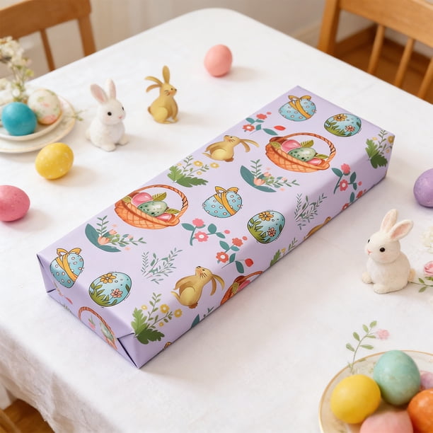 Decoraciones de Pascua, papel para envolver regalos de Pascua. Magnífico papel decorativo para regalos festivos con estampados de huevos de conejito de Pascua y flores. Adecuado para decoraciones de P