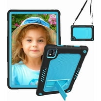 Hoibon for TCL TAB10 5G 9183W / for TCL TAB 10s 10.1" FHD Case Silicone Rubber Shockproof Protective Kids Friendly Case Built in Stand Shoulder Strap for TCL TAB 10 5G / TCL TAB 10s - Black Blue