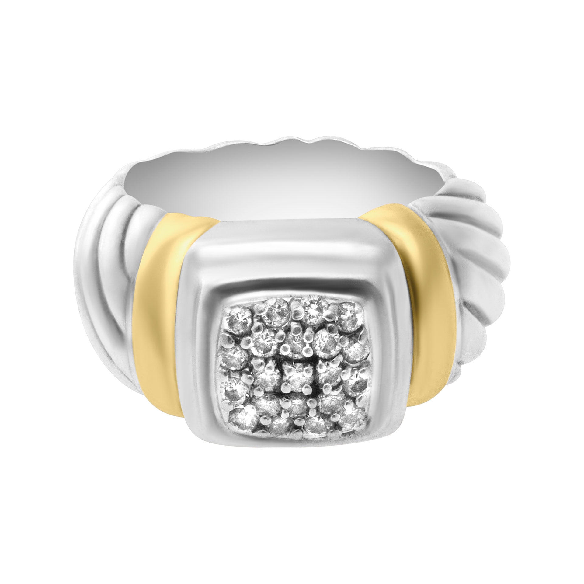 David Yurman ring in 18k yellow gold & Sterling silver with pave diamonds