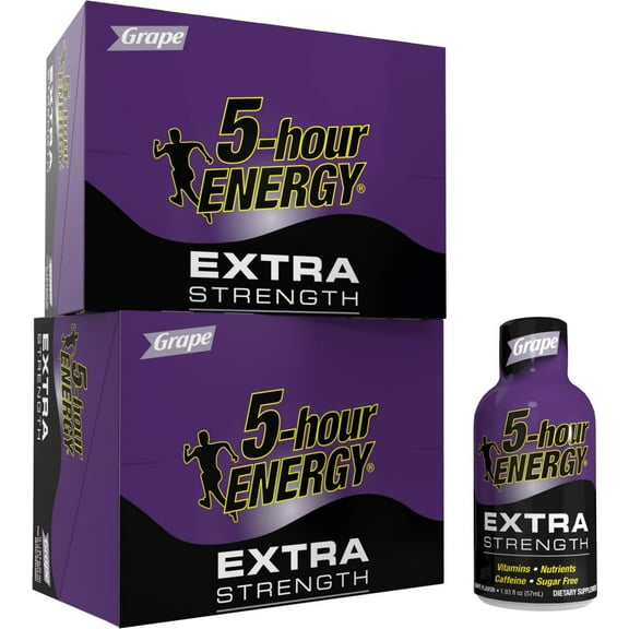 5-hour ENERGY Extra Strength Energy Shot | Grape Flavor | 1.93 oz. | 24 Count | Sugar-Free & Zero Calories | B-Vitamins & Amino Acids | 230mg Caffeinated Energy Shot | Dietary Supplement